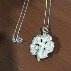 Hibiscus Flower Sterling Silver Pendant, 18", NEW, Handmade